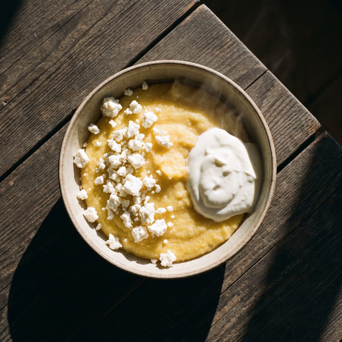 AI-generated photo: Polenta with feta and sour cream