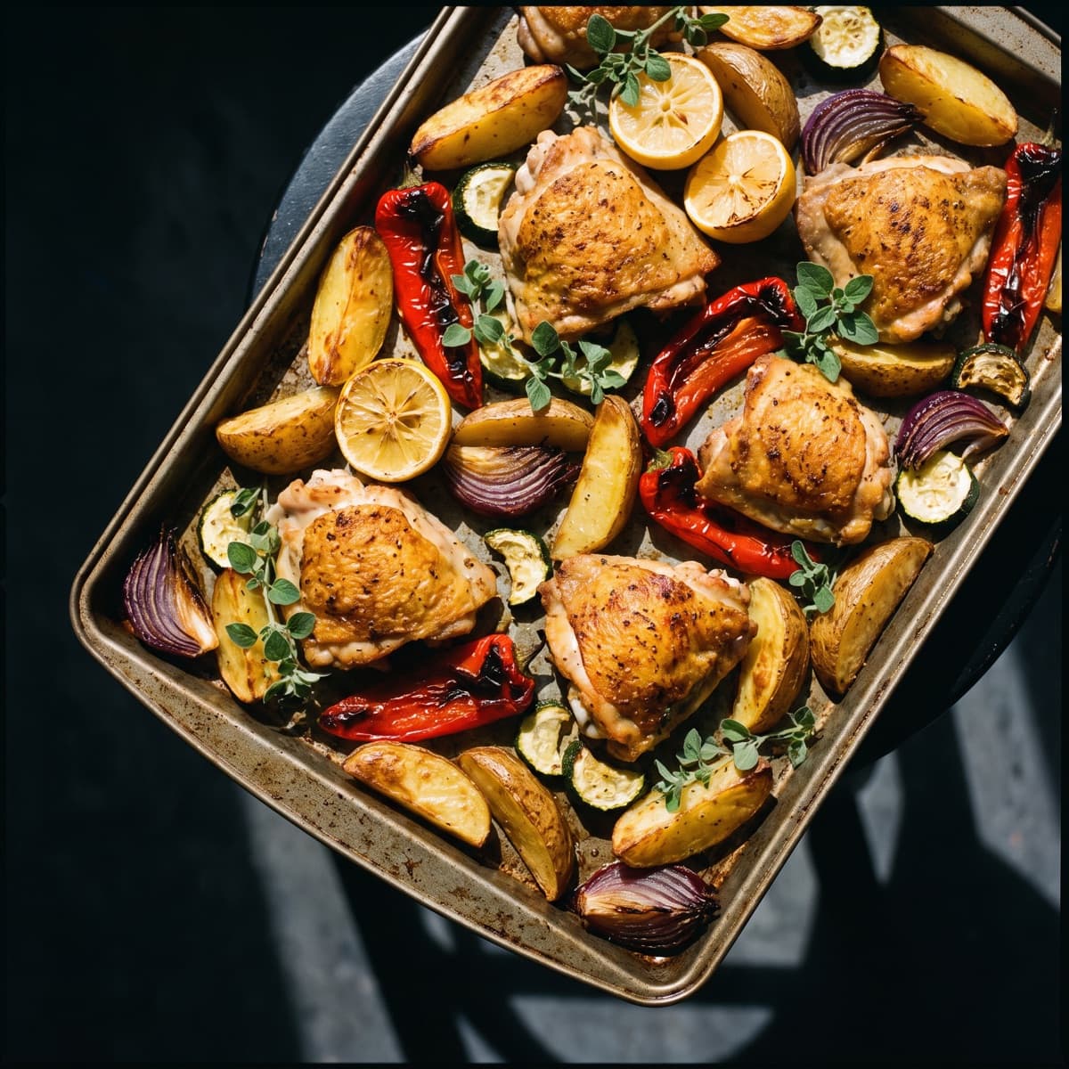 AI-generated photo: Chicken and potato traybake with lemon