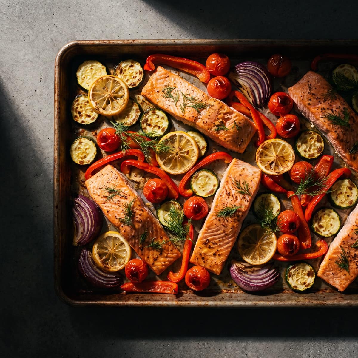 AI-generated photo: Sheet-pan salmon with vegetables
