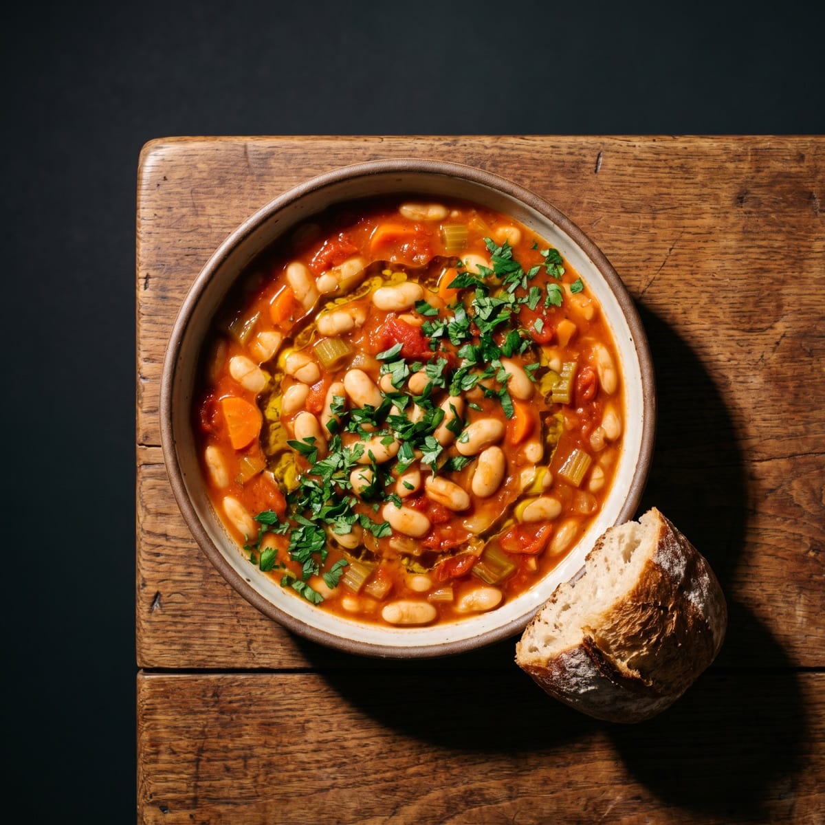 AI-generated photo: Greek white bean and tomato stew