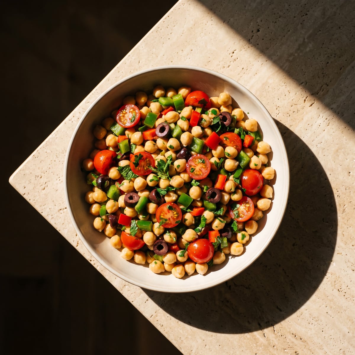AI-generated photo: Balela: chickpeas with tomatoes, olives and herbs